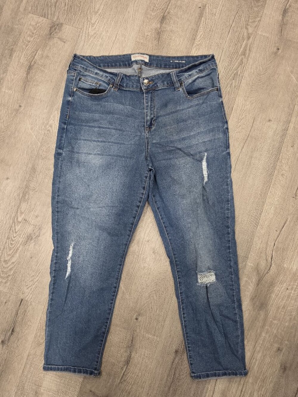 Molly & Isadora Girlfriend Mid-Rise Distressed Denim Jeans Size 18 Blue Cotton B